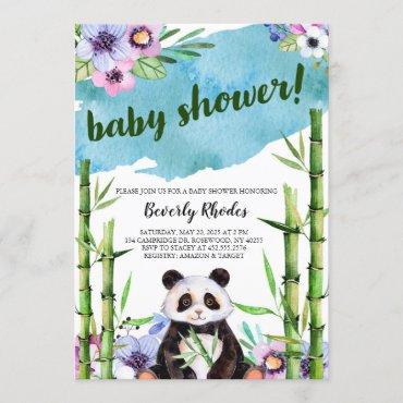 Sweet Watercolor Panda and  Bamboo Baby Shower Invitation