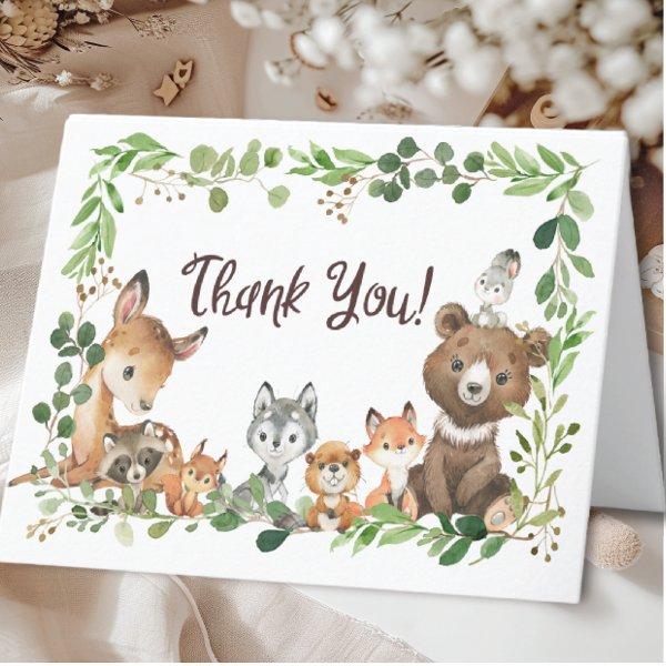 Sweet Woodland Animals Baby Shower Thank You Note