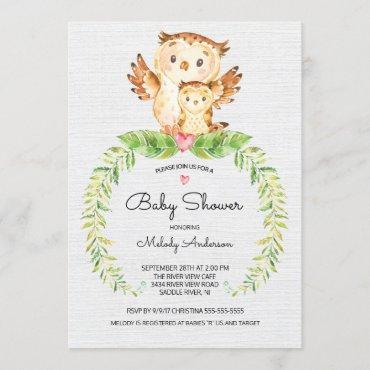 Sweet Woodland Owl Baby Shower Invitation