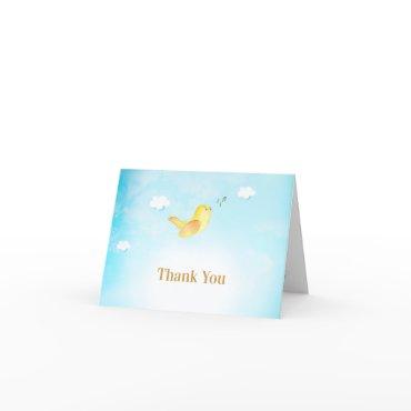 *~* Sweet Yellow Birdie Singing Blue Sky Clouds Thank You Card