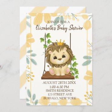 Swing Flora Prince Lion Boy Baby Shower Invitation
