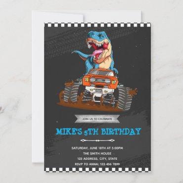 T rex monster truck theme invitation