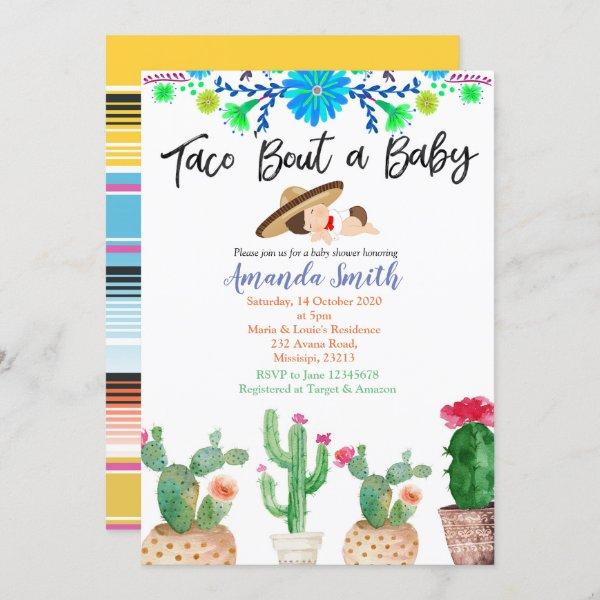 Taco Bout A Baby cactus baby shower Invite boy