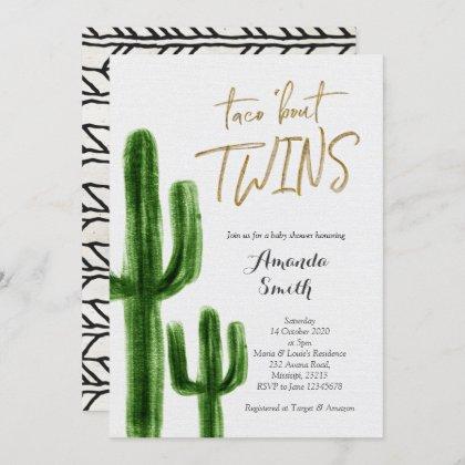 Taco bout twins Cactus baby Shower Invite card
