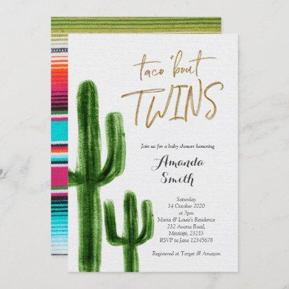 Taco bout twins Cactus baby Shower Invite card