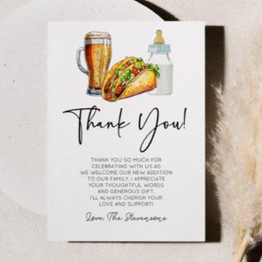 Tacos Brews and Diapers Too! Baby Shower Thank You Card