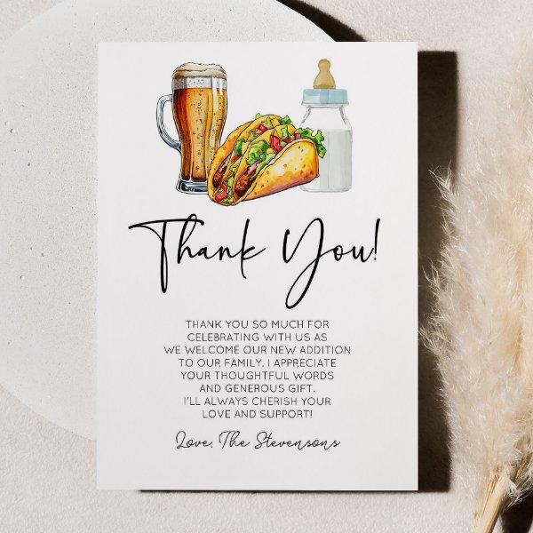 Tacos Brews and Diapers Too! Baby Shower Thank You Card