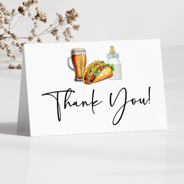Tacos Brews and Diapers Too! Baby Shower Thank You Card