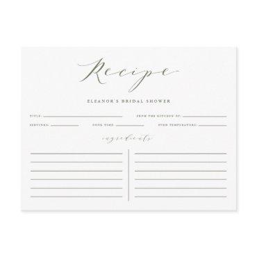 Taupe Green Minimalist Bridal Shower Recipe Card