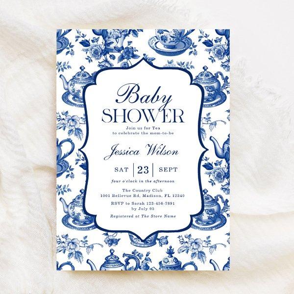Tea Baby Shower Blue White Chinoiserie