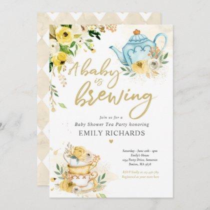 Tea Party Baby Shower Gender Neutral Baby Brewing Invitation