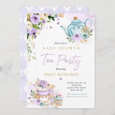 Tea Party Baby Shower Girl Lilac Rose Baby Brewing