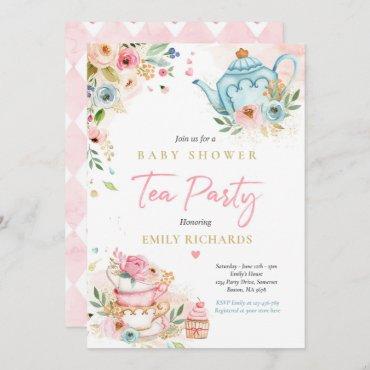 Tea Party Baby Shower Girl Pink Roses Baby Brewing Invitation