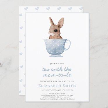 Tea Time Party Cute Bunny Blue Boy Baby Shower Invitation
