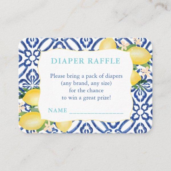 Teal, Cobalt And Lemons Diaper Raffle Baby Shower Enclosure Card