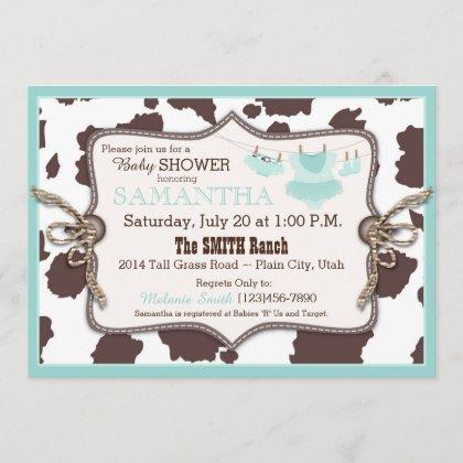 Teal Cowgirl Baby Shower Tutu Invitation