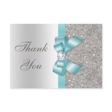 Teal Faux Bow Silver Diamonds Thank You
