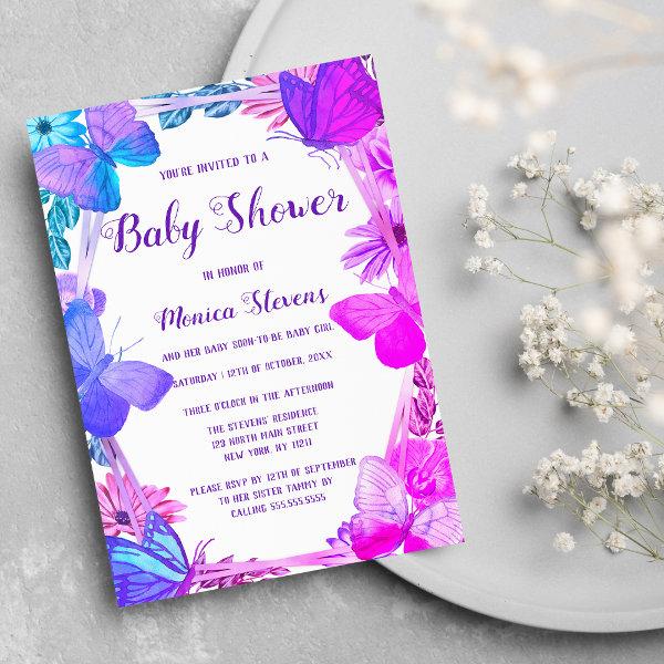 Teal Pink Purple Floral Butterfly Baby Shower