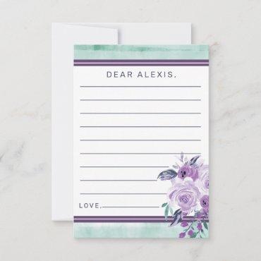 Teal & Purple Floral Baby Shower Time Capsule Note Card