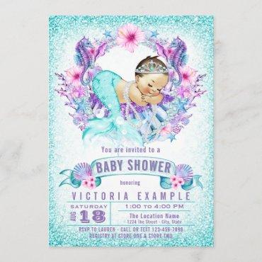 Teal Purple Mermaid Baby Shower Invitations
