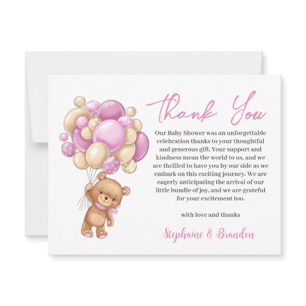 Teddy Bear baby Shower Girl thank you Holiday Card