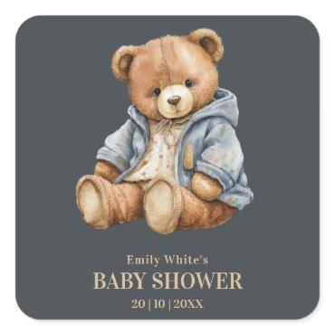 Teddy Bear  Can Bearly Wait  Square Sticker