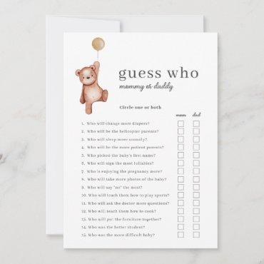 Teddy Bear Beige Guess Who Baby Shower Game