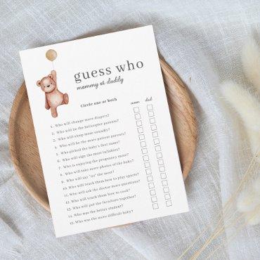 Teddy Bear Beige Guess Who Baby Shower Game