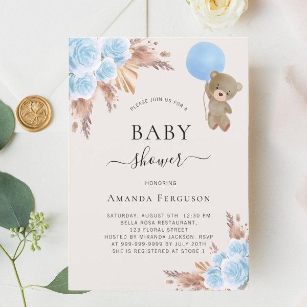 Teddy bear blue pampas floral boy