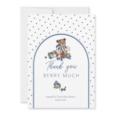 Teddy Bear Dusty Blue Berry Sweet Baby Shower Thank You Card