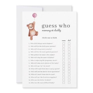 Teddy Bear Guess Who Girl Baby Shower Game