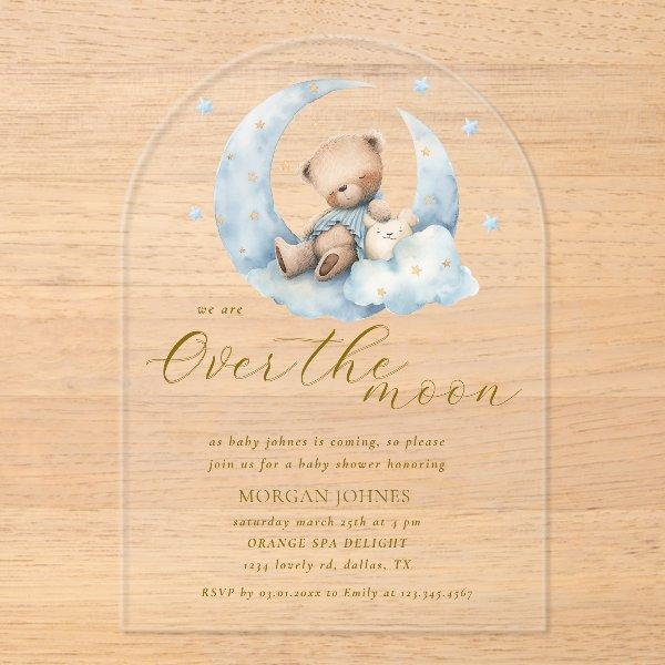 Teddy Bear Moon Over the Moon Baby Shower Acrylic