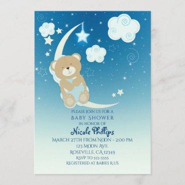 Teddy Bear Moon & Stars Baby Shower Invitations