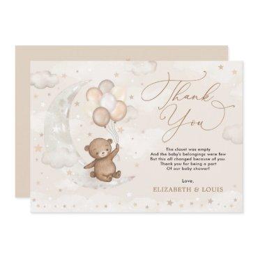 Teddy Bear on Cresent Moon | Balloons Clouds Stars Thank You Card