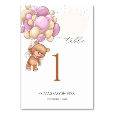 Teddy Bear Pink Balloons Baby Shower Table Number