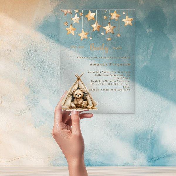 Teddy bear stars tent boho clear Baby Shower Acrylic