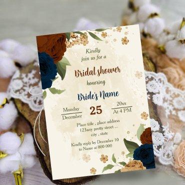 terracotta earth tone navy floral bridal shower