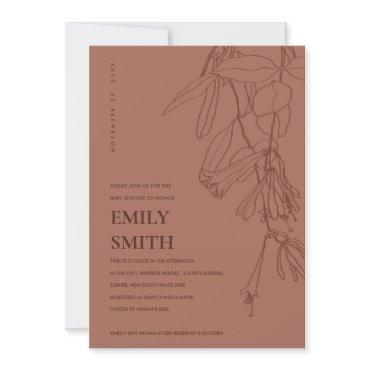 TERRACOTTA LINE DRAWING FLORAL BABY SHOWER CARD