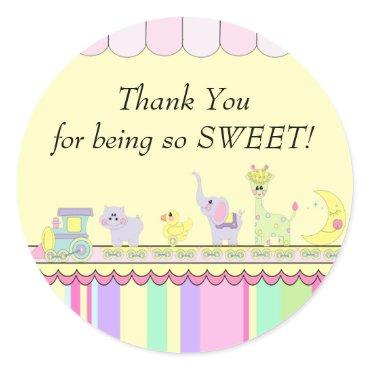 Thank You! Circus Baby Train Baby Shower Classic Round Sticker