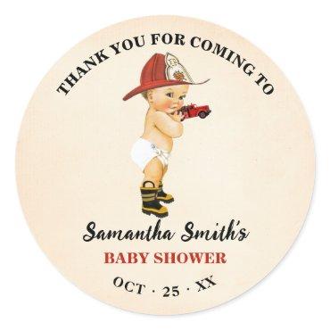 Thank You for Coming Baby Firefighter Baby Shower Classic Round Sticker