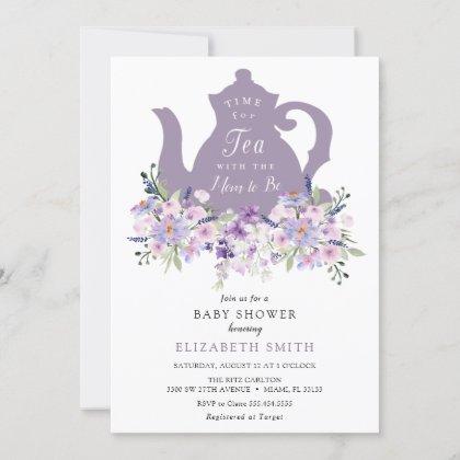 Time for Tea Purple Lavender Baby Shower Invitation