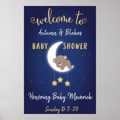 To The Moon And Back Baby Shower Welcome Poster