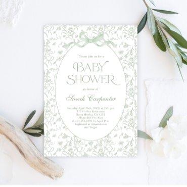 Toile De Jouy Bow Baby Shower sage