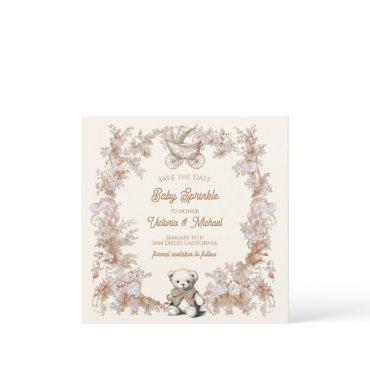 Toile Neutral Teddy Bear Carriage Save the Date