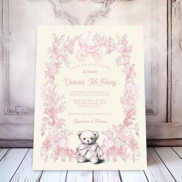 Toile Pink Floral Teddy Bear Carriage