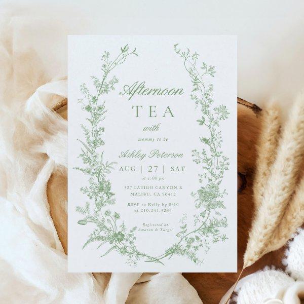 Toile Sage Green Afternoon Tea Party