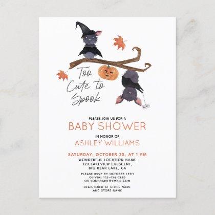 Too Cute to Spook Watercolor Bats Baby Shower Invitation Postcard