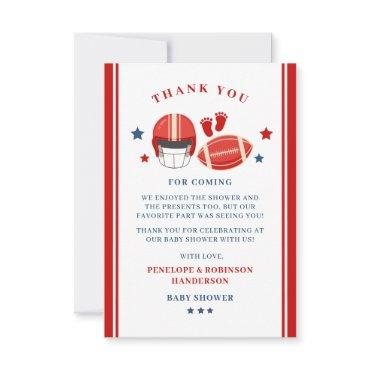 Touchdowns and Tiny toes, Football baby shower Thank You Card