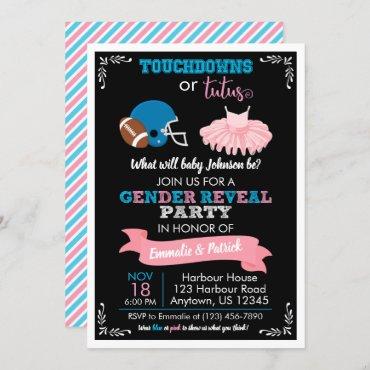 TOUCHDOWNS OR TUTUS Gender Reveal Baby Shower Invitation