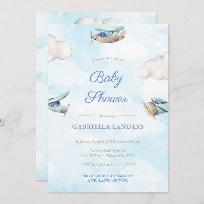 Toy Airplane Travel Baby Shower Sprinkle For Boy Invitation